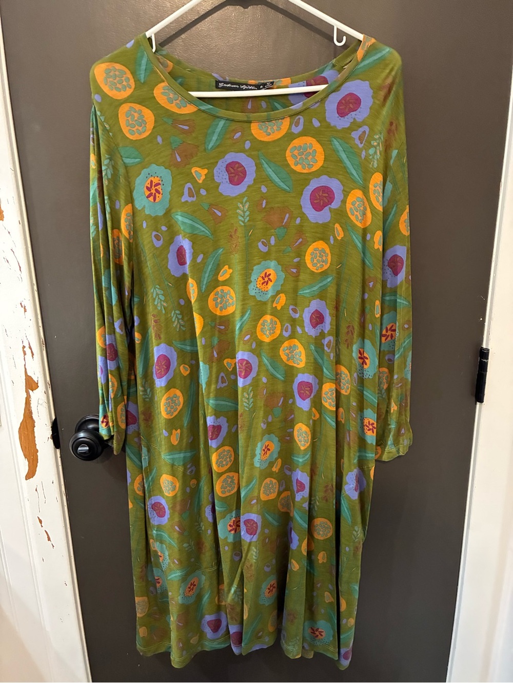 Gudrun Sjoden Olive Floral Organic Cotton Swing Dress